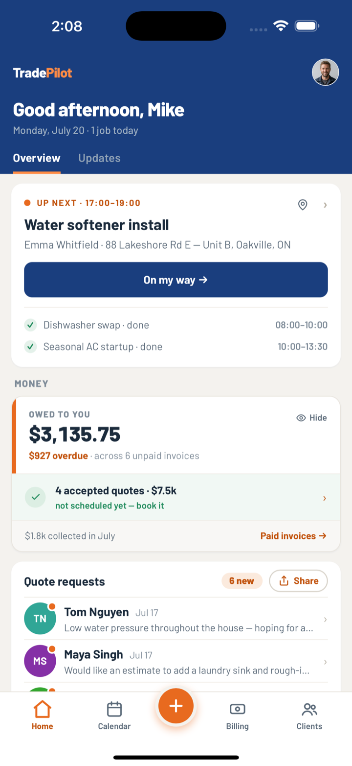 TradePilot Home screen